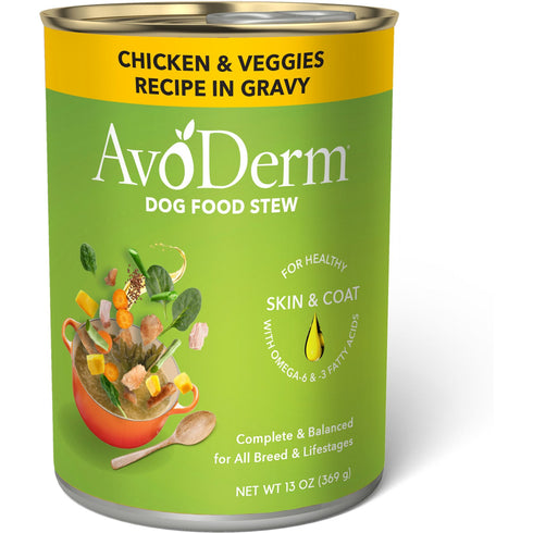 AvoDerm Grain-Free Wet Dog Food -  Chicken with Vegetables Stew - 13oz Can